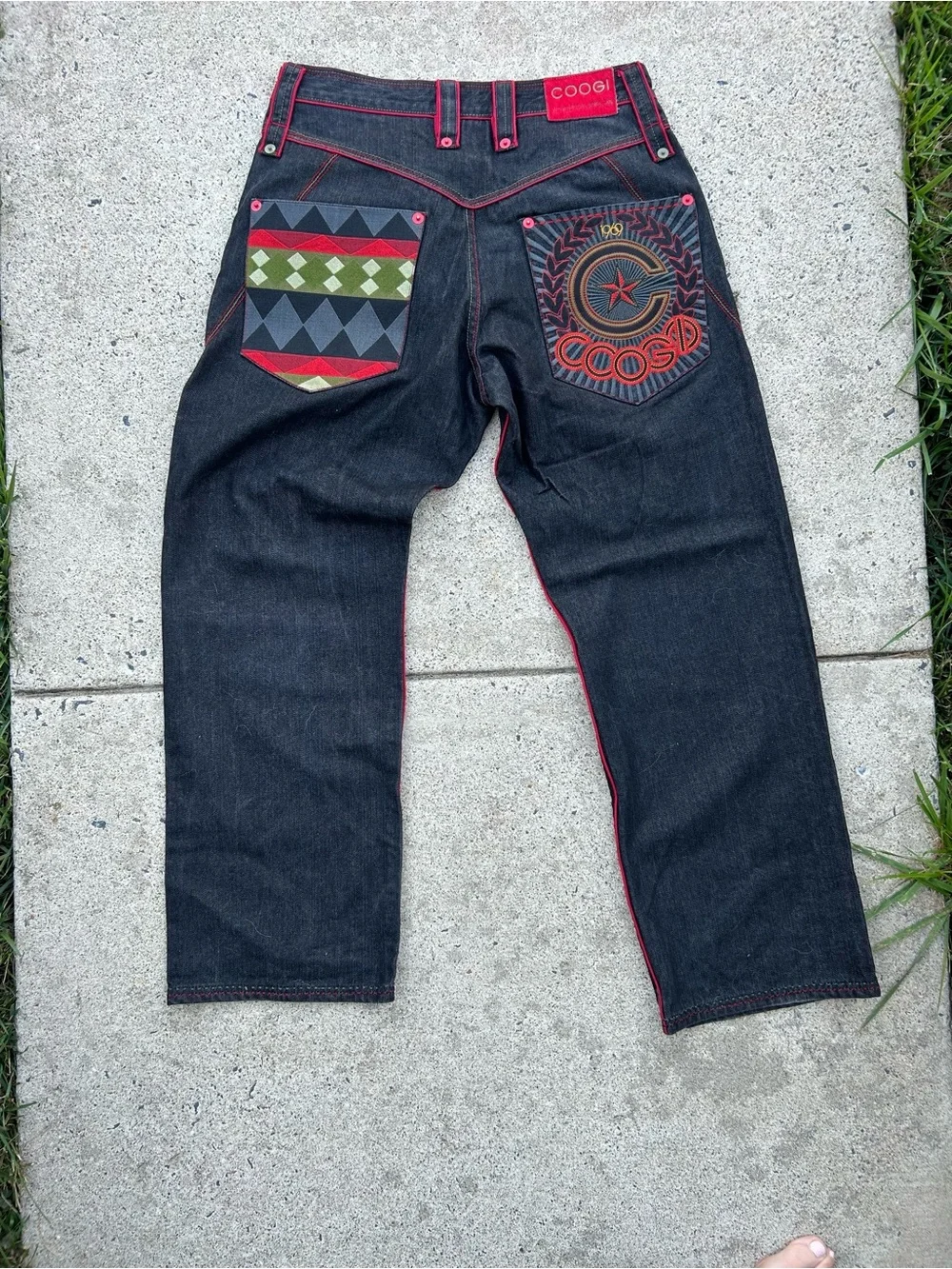 COOGI Jeans with Red Trim and Multicolor Back Pockets
